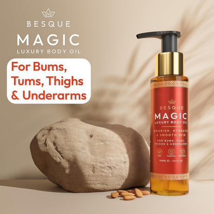Besque Original Magic Body Oil - Hydrating Body Oils for Women - 3.4 FL OZ | Skin Care Body Oils for Women That Plump, Tighten & Firm Skin With Natural Ingredients, Made in UK